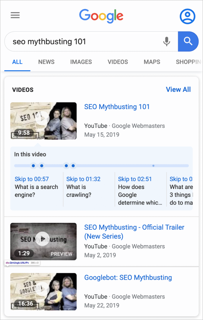 Google video results with key moments.