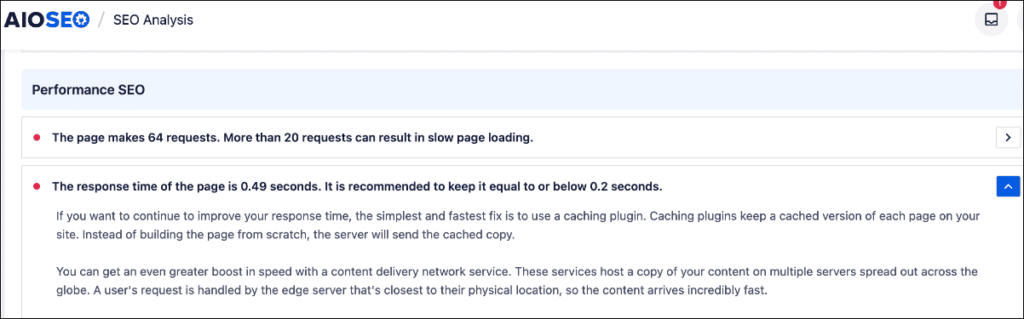 SEO analysis feedback.