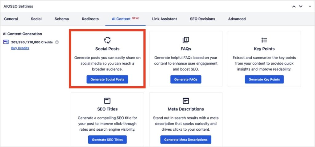 Create social posts with AI in WordPress.