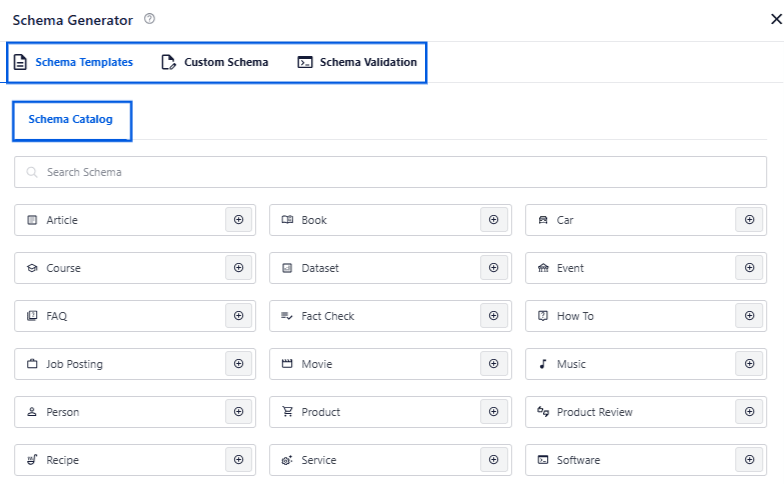 AIOSEO's schema generator feature A snapshot of AIOSEO's schema generator feature in WordPress
