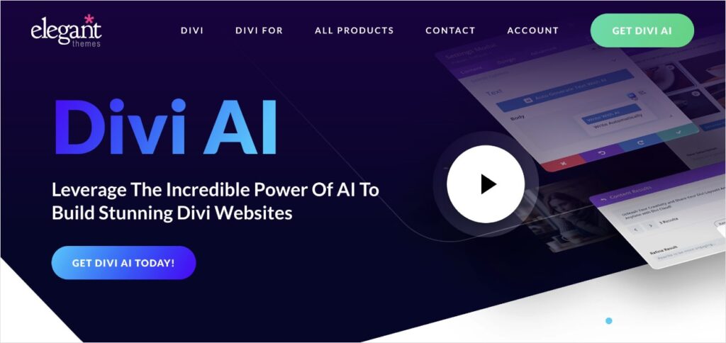 Divi AI homepage.