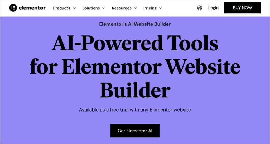 Elementor homepage, an AI tool for WordPress.