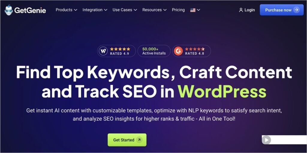 GetGenie AI homepage.