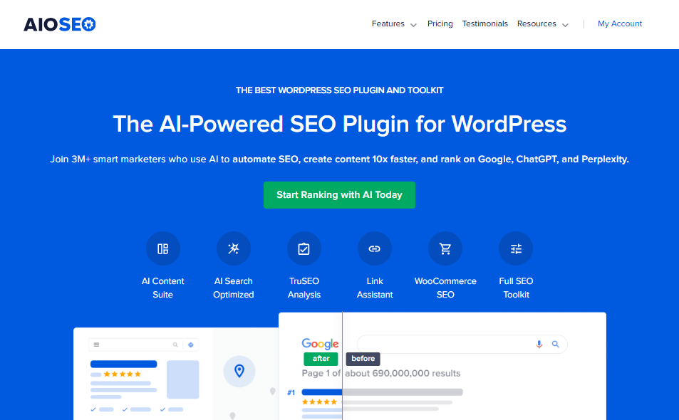SEO for Marketing Agencies Best Tool - snapshot of AIOSEO's homepage