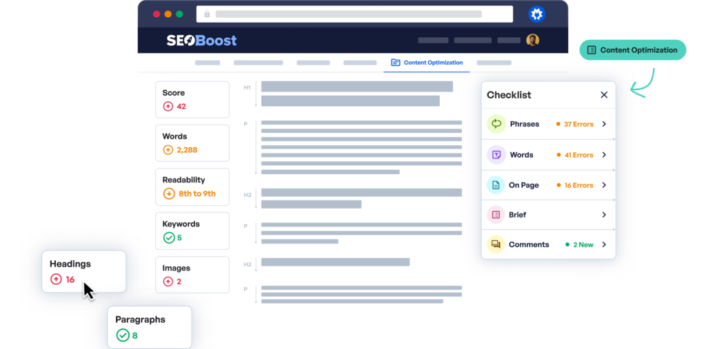 A snapshot of SEOBoost's content optimization feature