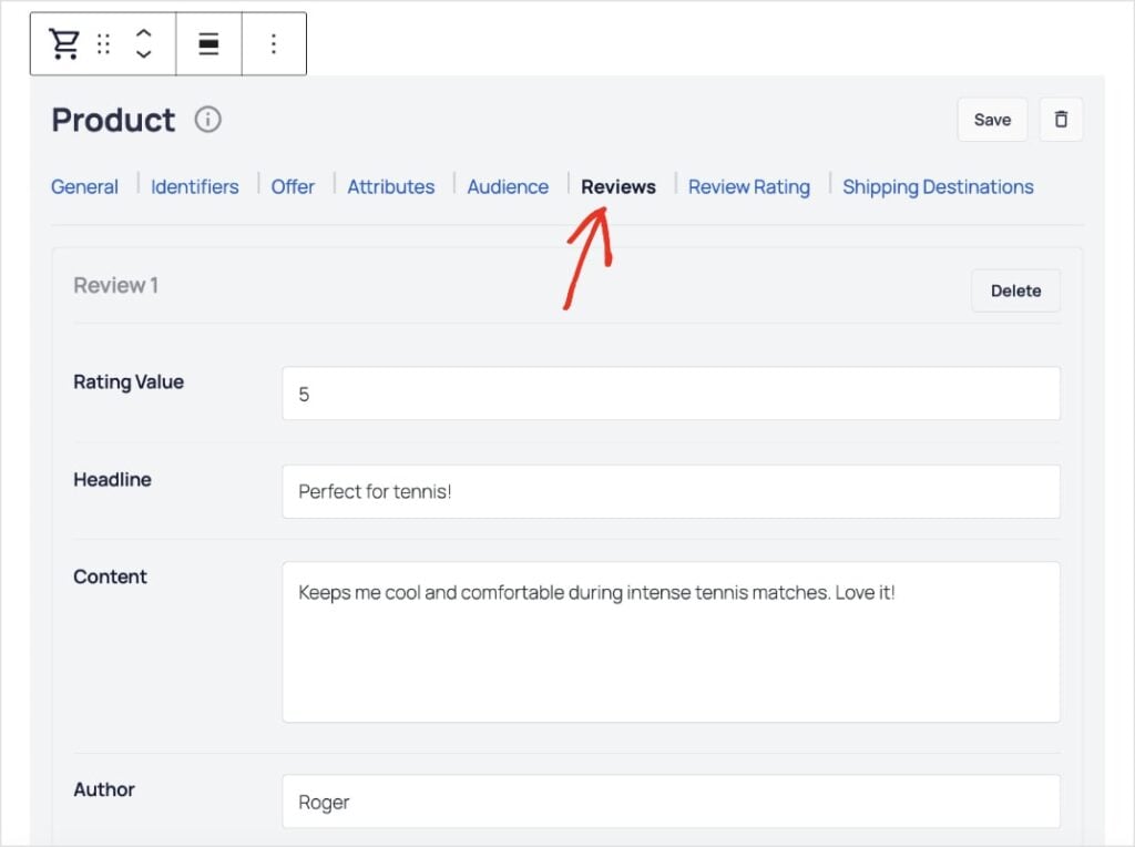 Add customer review to your product block.