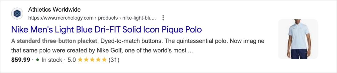 Fragmento de producto de Google con valoraciones de estrellas de clientes.