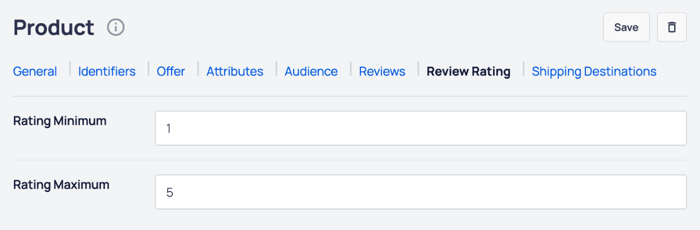 AIOSEO - Product block showing the fields to complete on the Review Rating tab