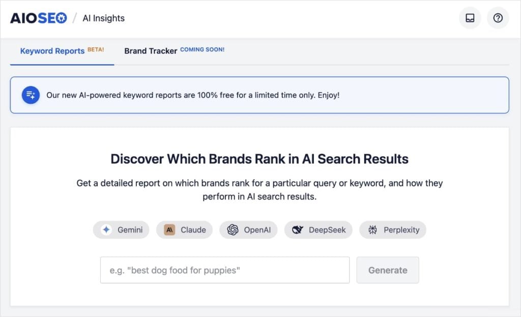AI keyword reports in All in One SEO.