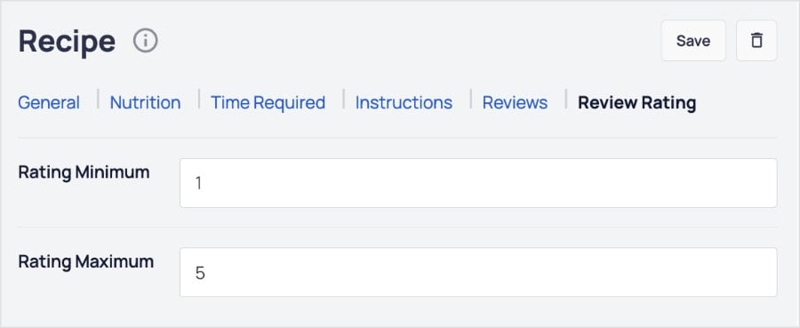 Recipe rating tab in WordPress.