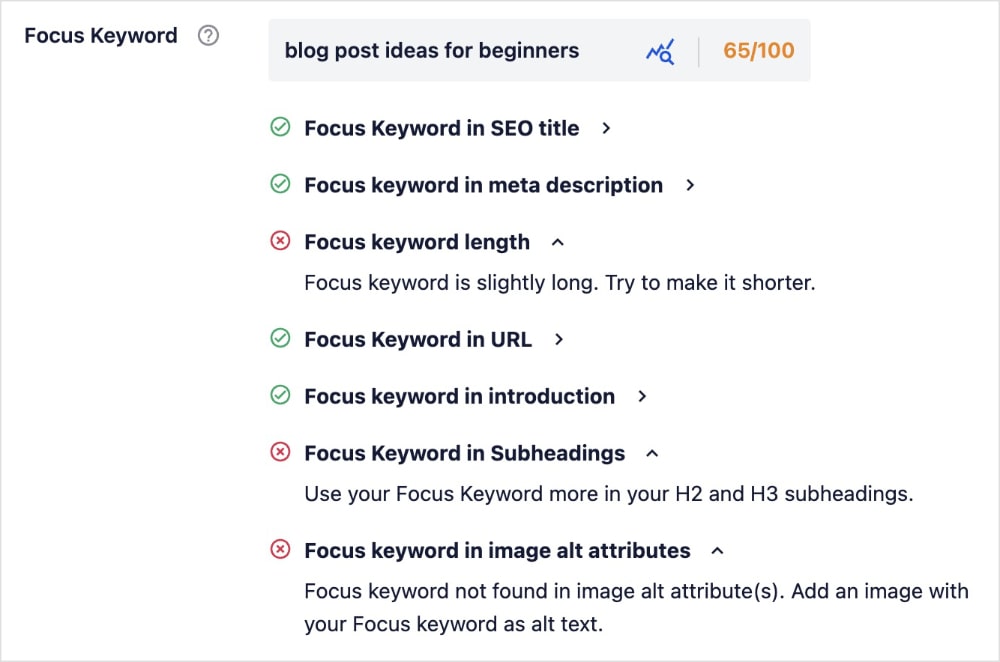Focus Keyword Feedback Focus keyword feedback for a WordPress blog post.
