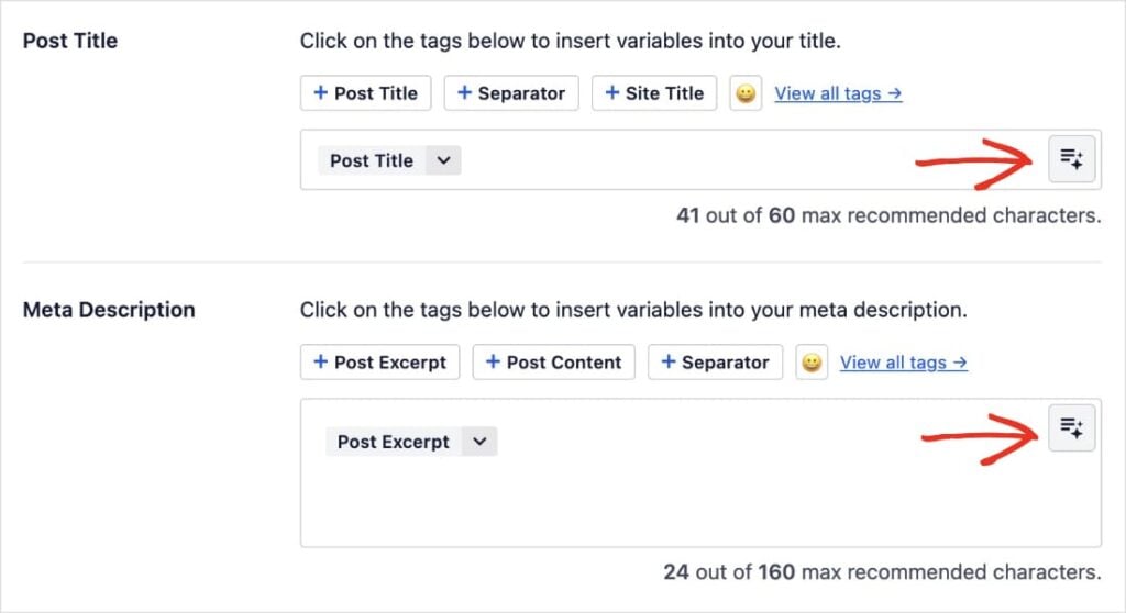 AI Button Generate post tiles and meta descriptions with AI.
