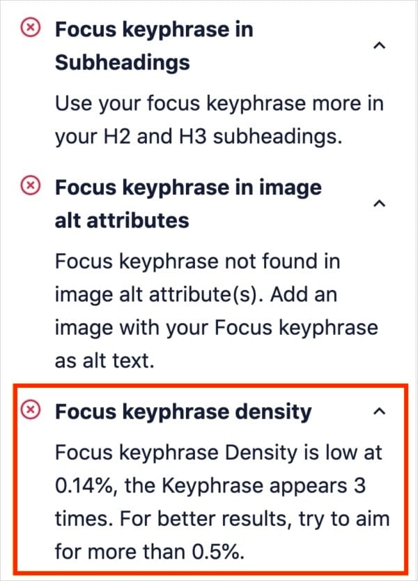 TruSEO feedback says the keyword density is too low.