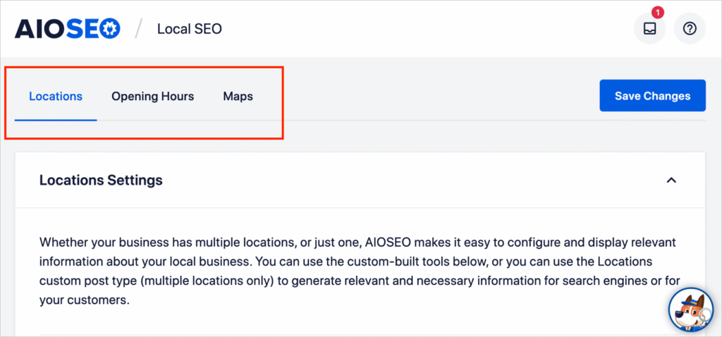 Local SEO settings in AIOSEO in WordPress.