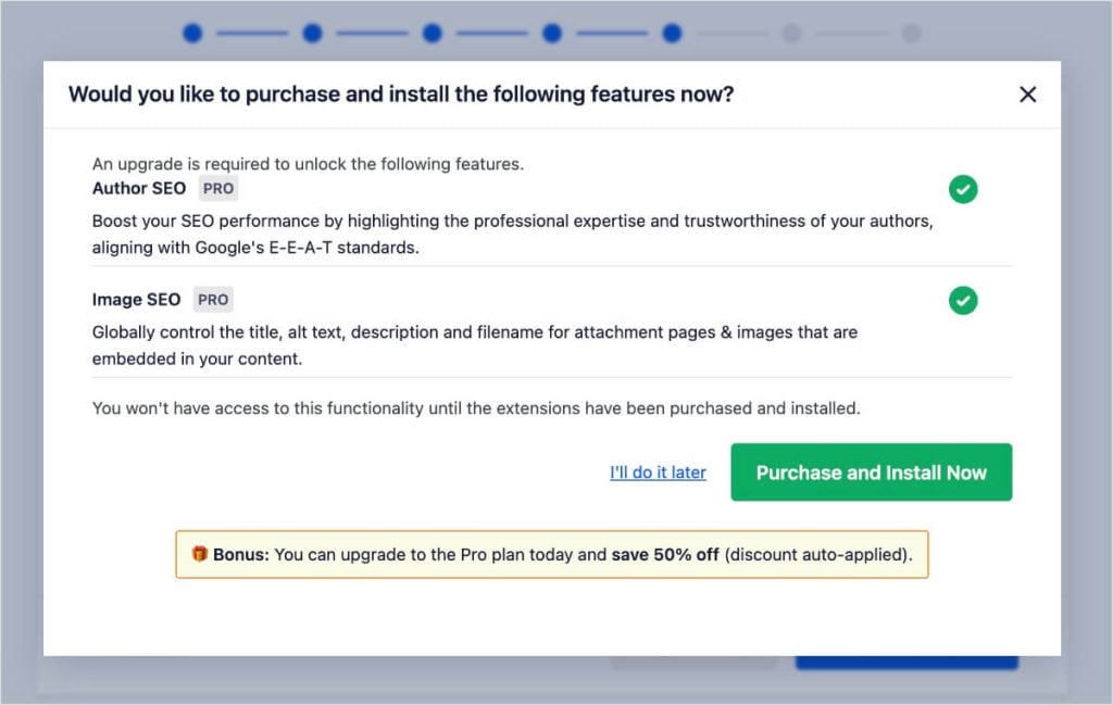 Prompt asking if you want to purchase and install All in One SEO Pro.