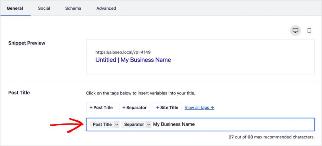 Etiquetas inteligentes usadas en el título de una entrada de WordPress.