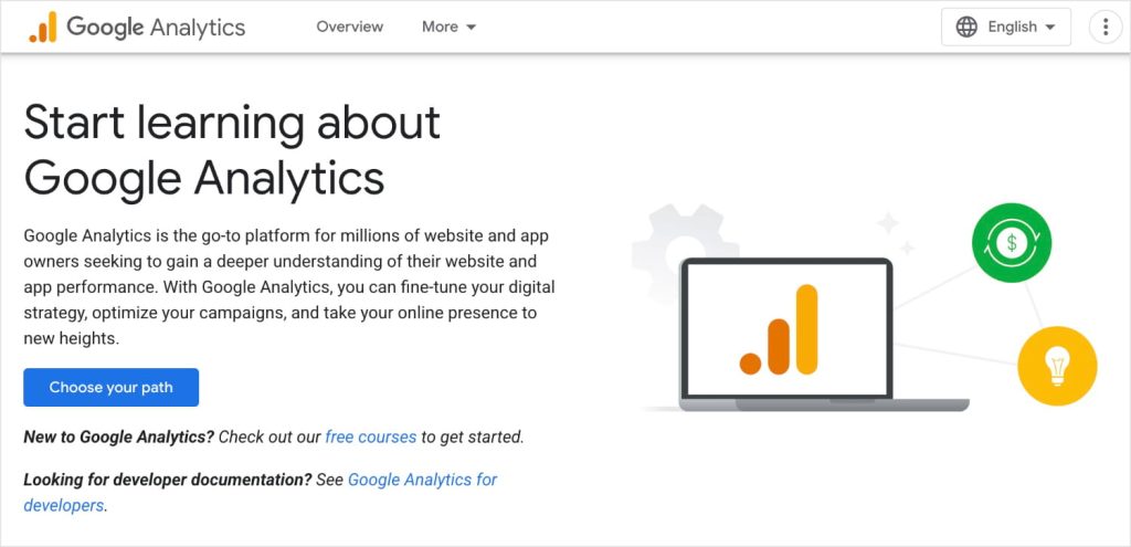 Google Analyticsホームページ。
