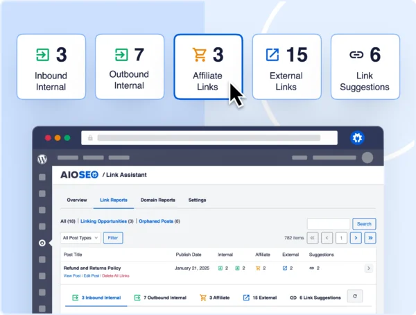 AIOSEO's link assistant feature A snapshot of AIOSEO's link assistant feature
