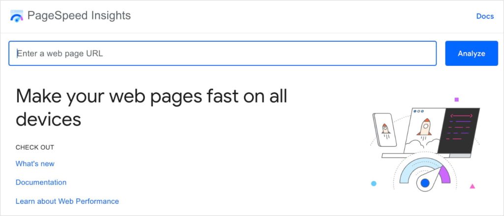 PageSpeed Insightsホームページ。