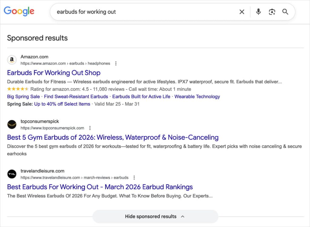 I risultati sponsorizzati su Google mostrano un intento commerciale.