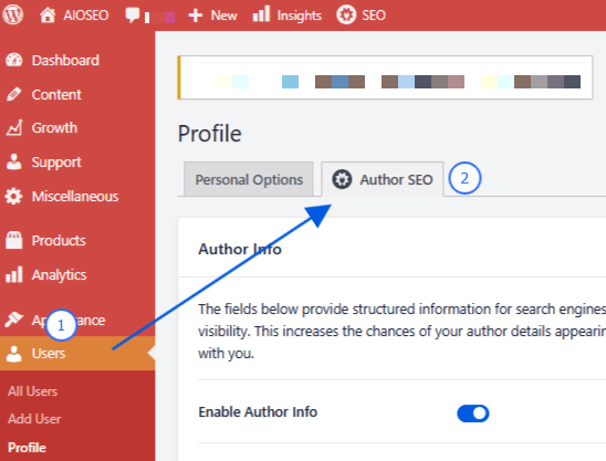 A snapshot of AIOSEO's author SEO feature