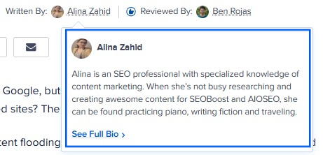 A snapshot of author bio in written by author block