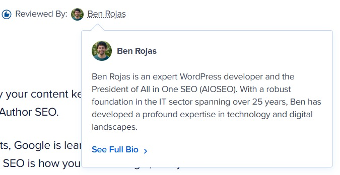 A snapshot of the reviewer block for author SEO