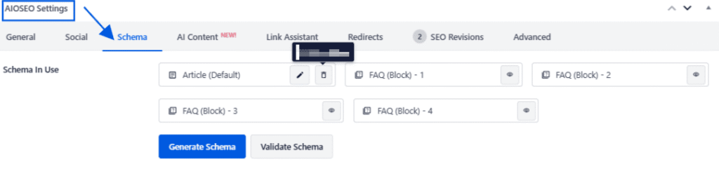 Eine Momentaufnahme des Schema-Markup-Generators von AIOSEO
