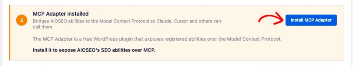Il pulsante Installa adattatore MCP nella procedura guidata di configurazione MCP