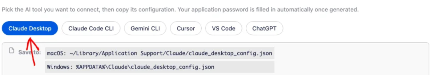 Le schede del client AI con Claude Desktop selezionato
