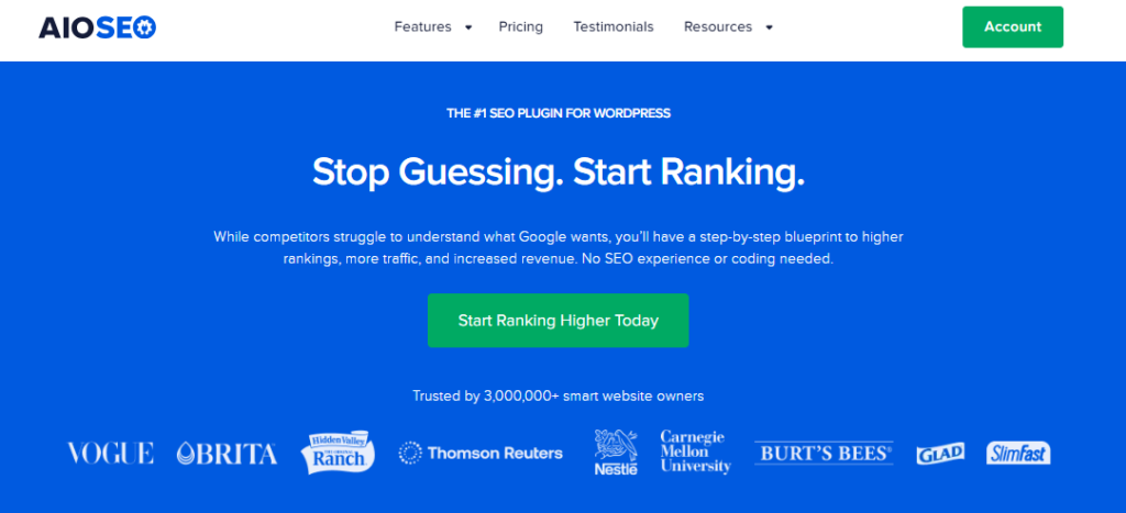 E-E-A-T SEO - a snapshot of AIOSEO's homepage