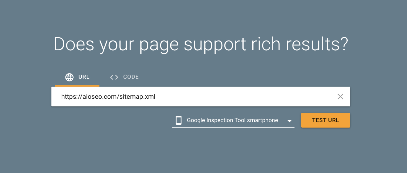 Executando o URL do sitemap através do Teste de Rich Results do Google