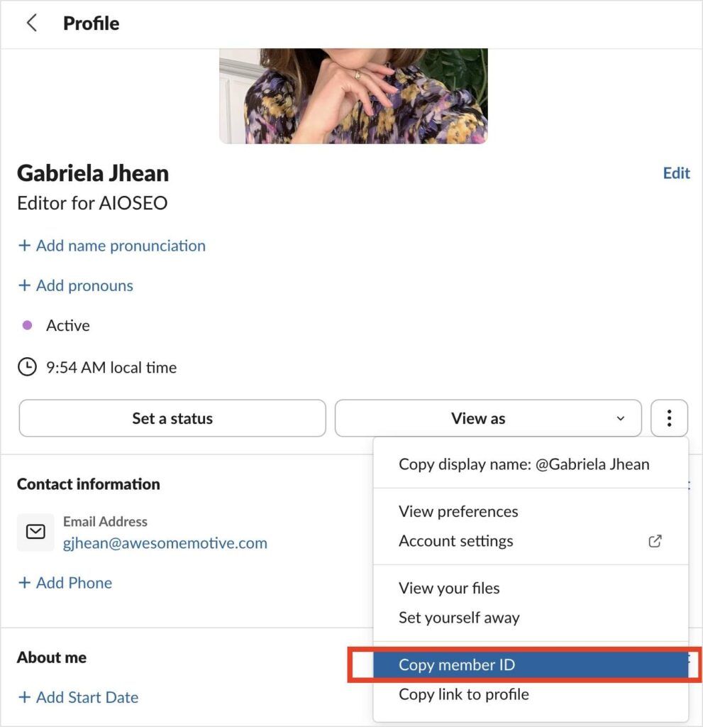 Copia l'ID membro in Slack nel profilo della persona.