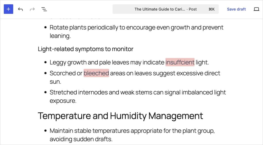 Lo stile dell'evidenziatore è più evidente nell'editor rispetto allo stile sottolineato.