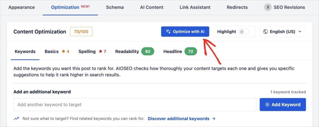 Botón en el editor de WordPress para optimizar con IA.