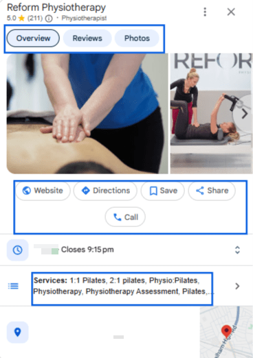 An example of a Google Business Profile showing up in Google search results