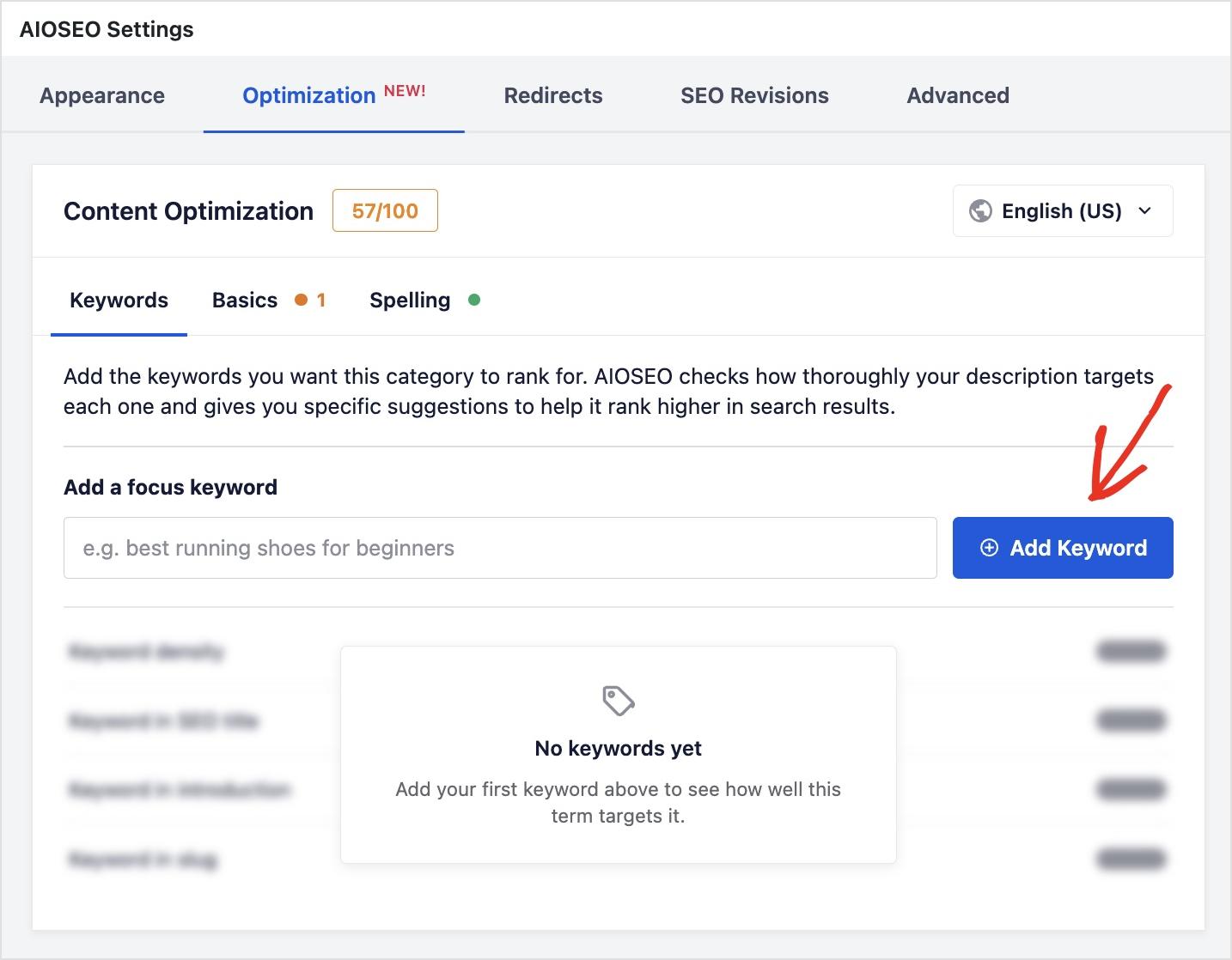 Adding a focus keyword to a WordPress category in the AIOSEO TruSEO panel