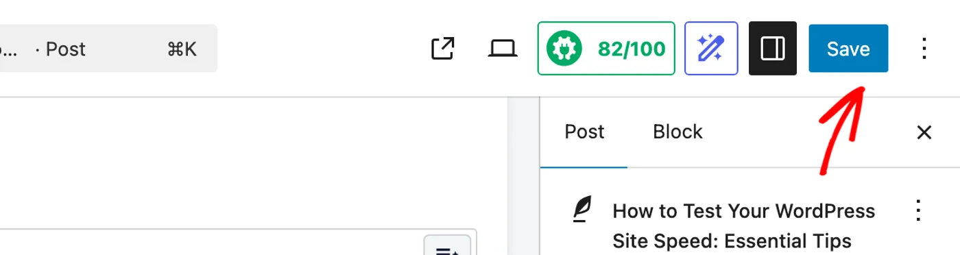 The Save button in the WordPress editor toolbar