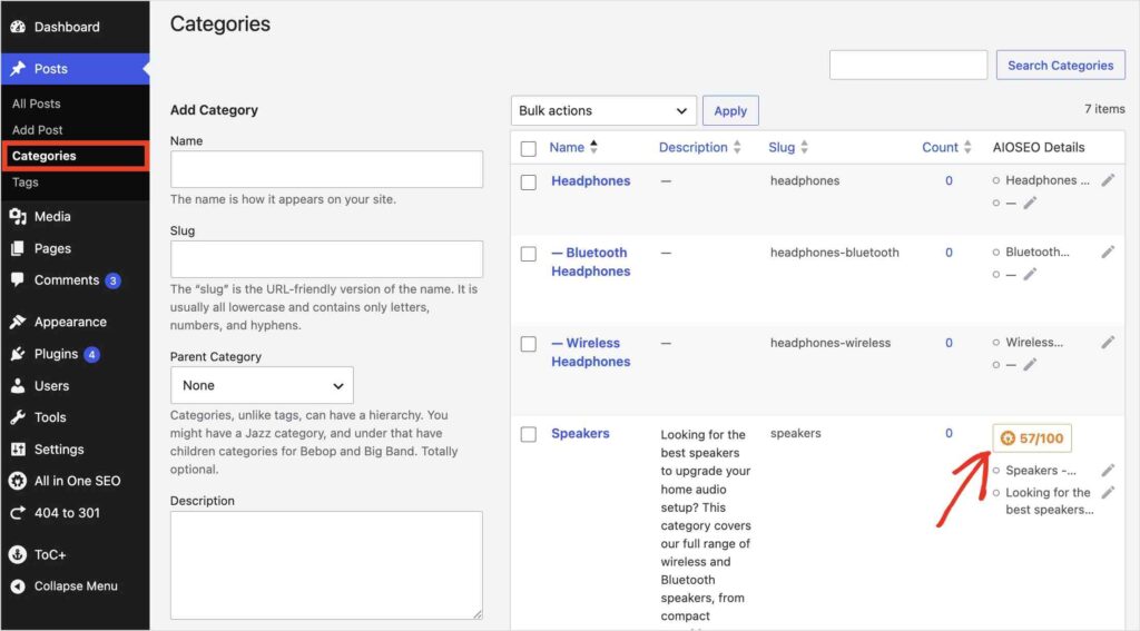 TruSEO score shown in the main category page.