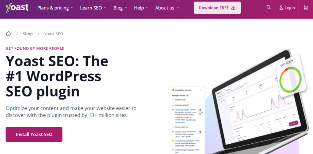 A snapshot of Yoast SEO homepage