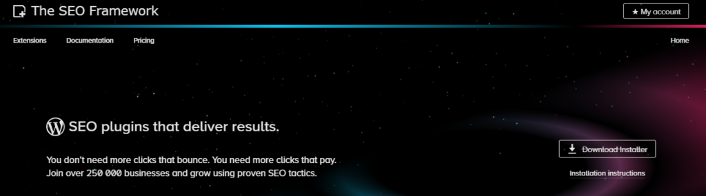 A snapshot of the SEO Framework homepage