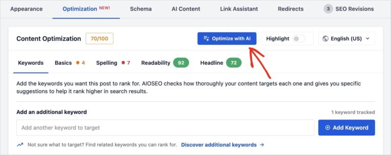 A snapshot of optimize with AI feature in AIOSEO TruSEO